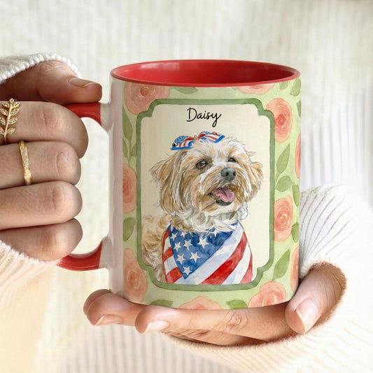 Personalized Floral Pet Portrait Mug – Custom Dog Name Coffee Cup