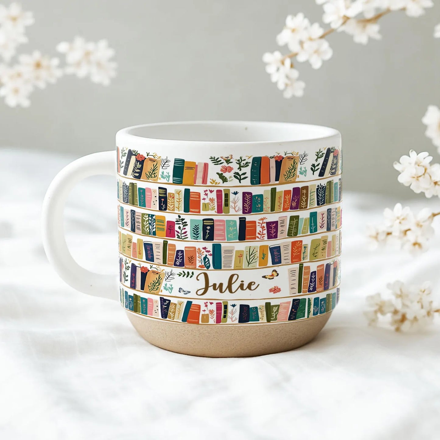 Vintage Floral Bookshelf Mug – Book Lover Library Coffee & Tea Gift