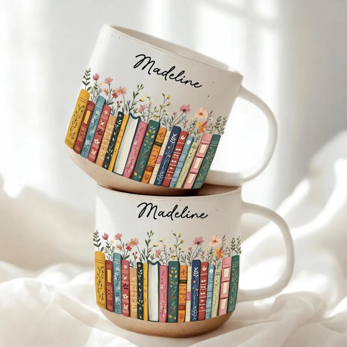 Personalized Vintage Floral Bookshelf Mug – Custom Book Lover