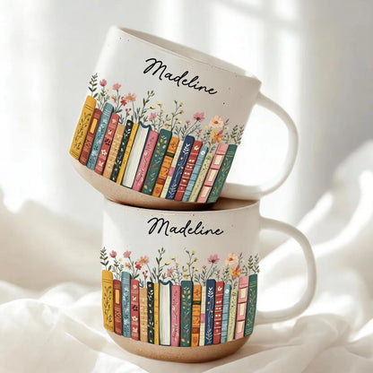 Personalized Vintage Floral Bookshelf Mug – Custom Book Lover