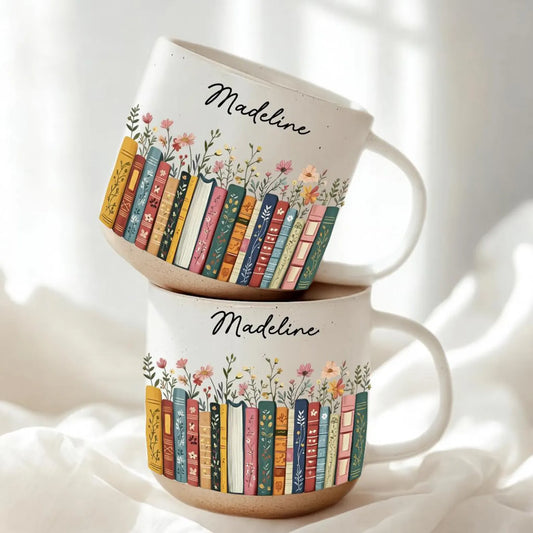 Personalized Vintage Floral Bookshelf Mug – Custom Book Lover