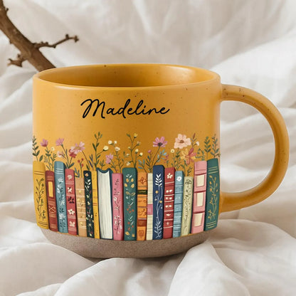 Personalized Vintage Floral Bookshelf Mug – Custom Book Lover