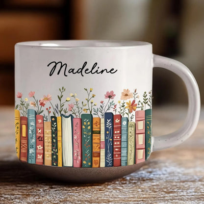 Personalized Vintage Floral Bookshelf Mug – Custom Book Lover
