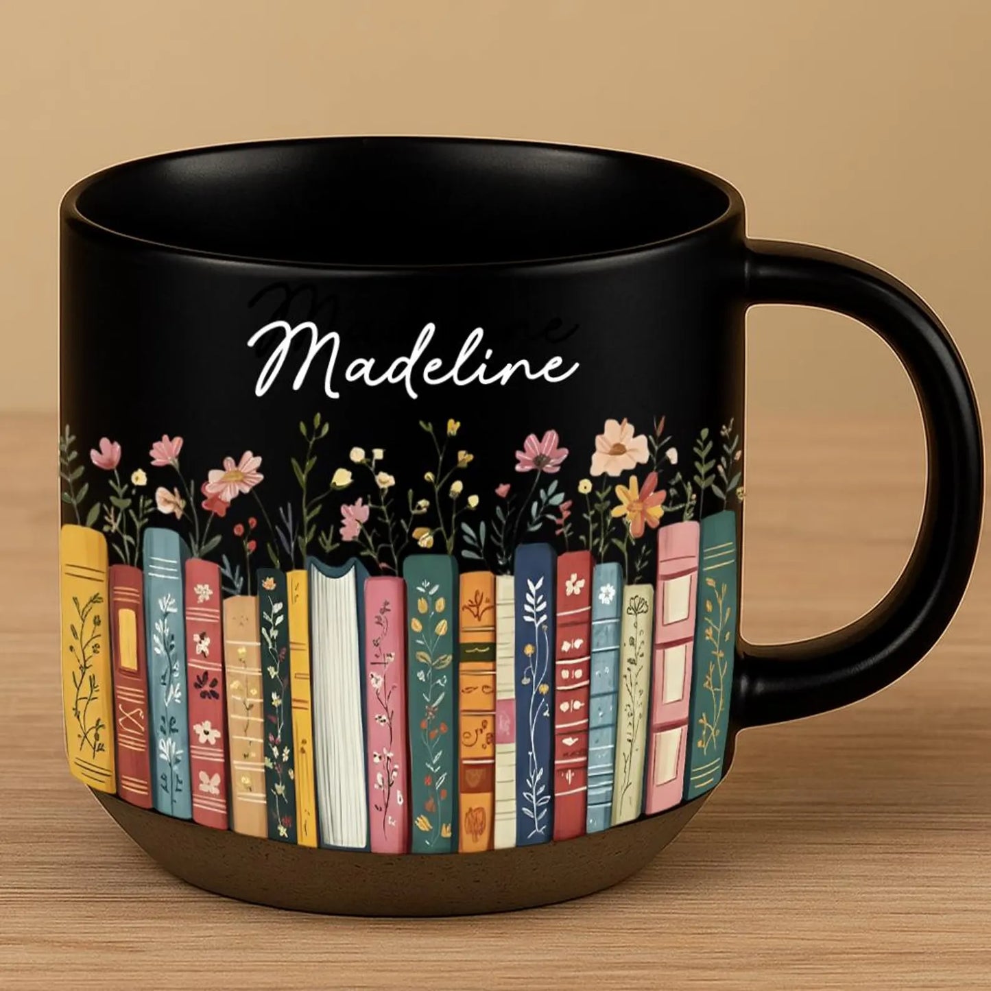 Personalized Vintage Floral Bookshelf Mug – Custom Book Lover