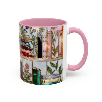 Stained-Glass Floral Bookshelf Mug – Book Lover & Library Coffee Cup