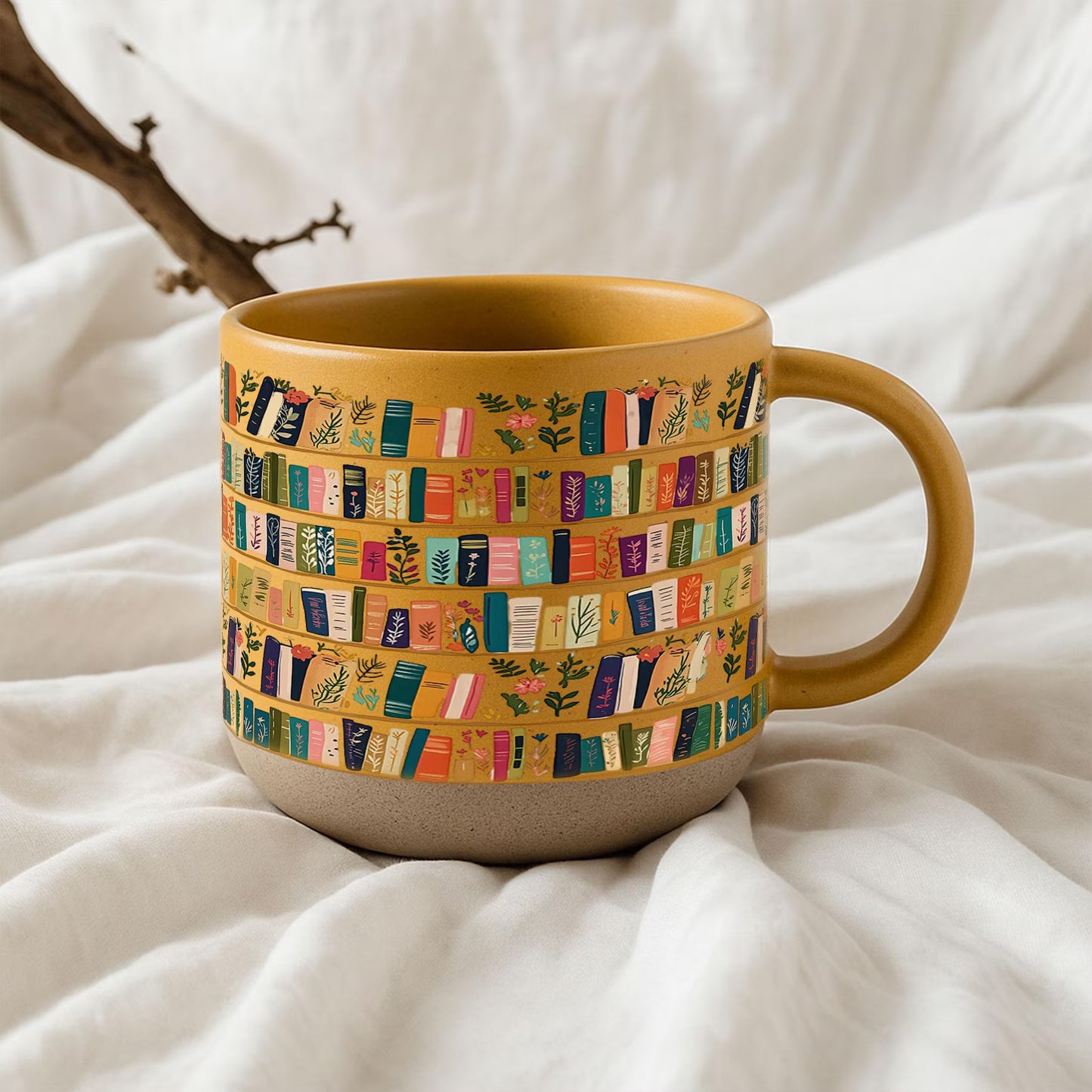 Vintage Floral Bookshelf Mug – Book Lover Library Coffee & Tea Gift