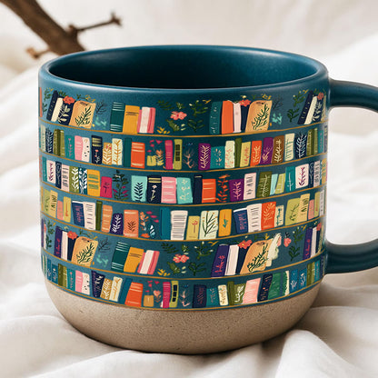 Vintage Floral Bookshelf Mug – Book Lover Library Coffee & Tea Gift