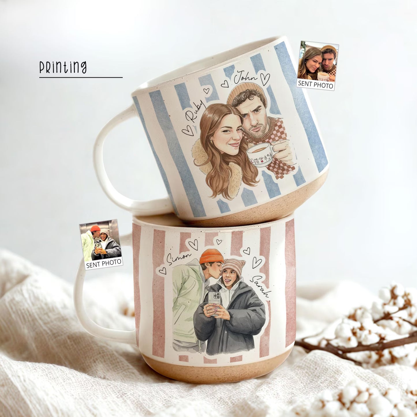 Personalized Watercolor Couple Photo Mug – Custom Anniversary & Valentine Gift