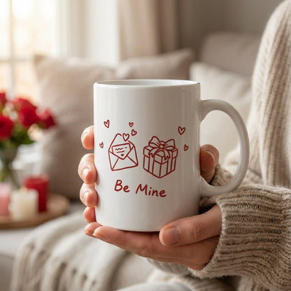 Be Mine Valentine Mug – Minimalist Line Art Coffee Gift for Him or Her