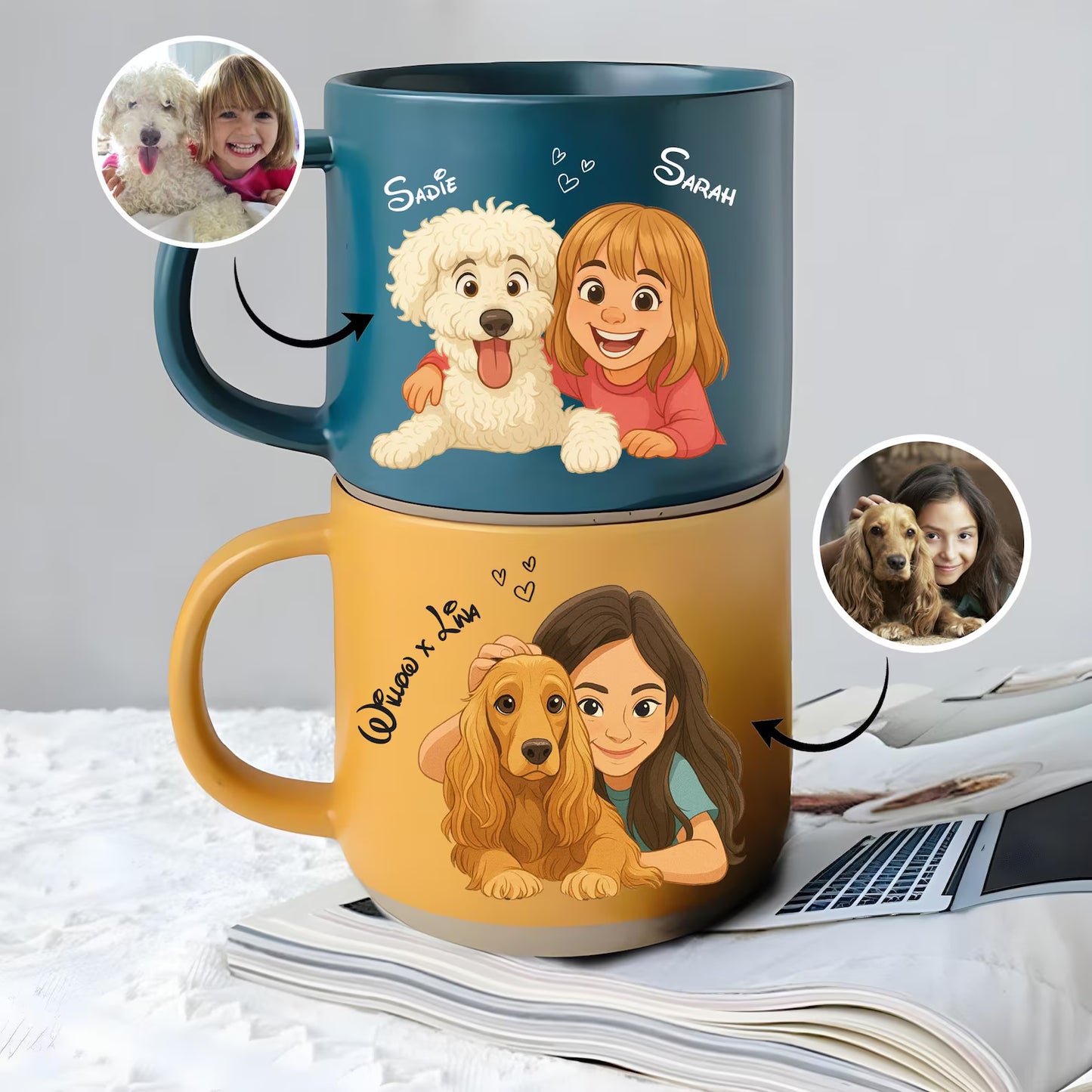 Custom Couple & Pet Portrait Mug – Personalized Cat or Dog Memorial Gift