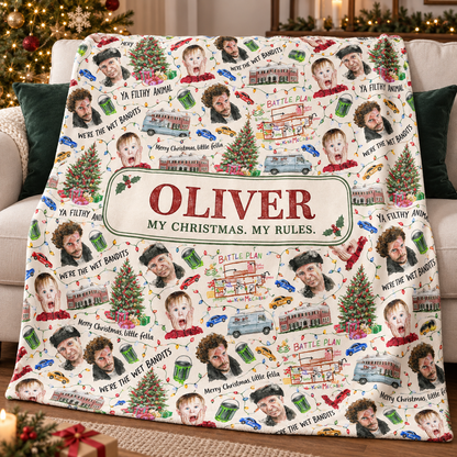 Personalized Home Alone Watercolor Christmas Blanket
