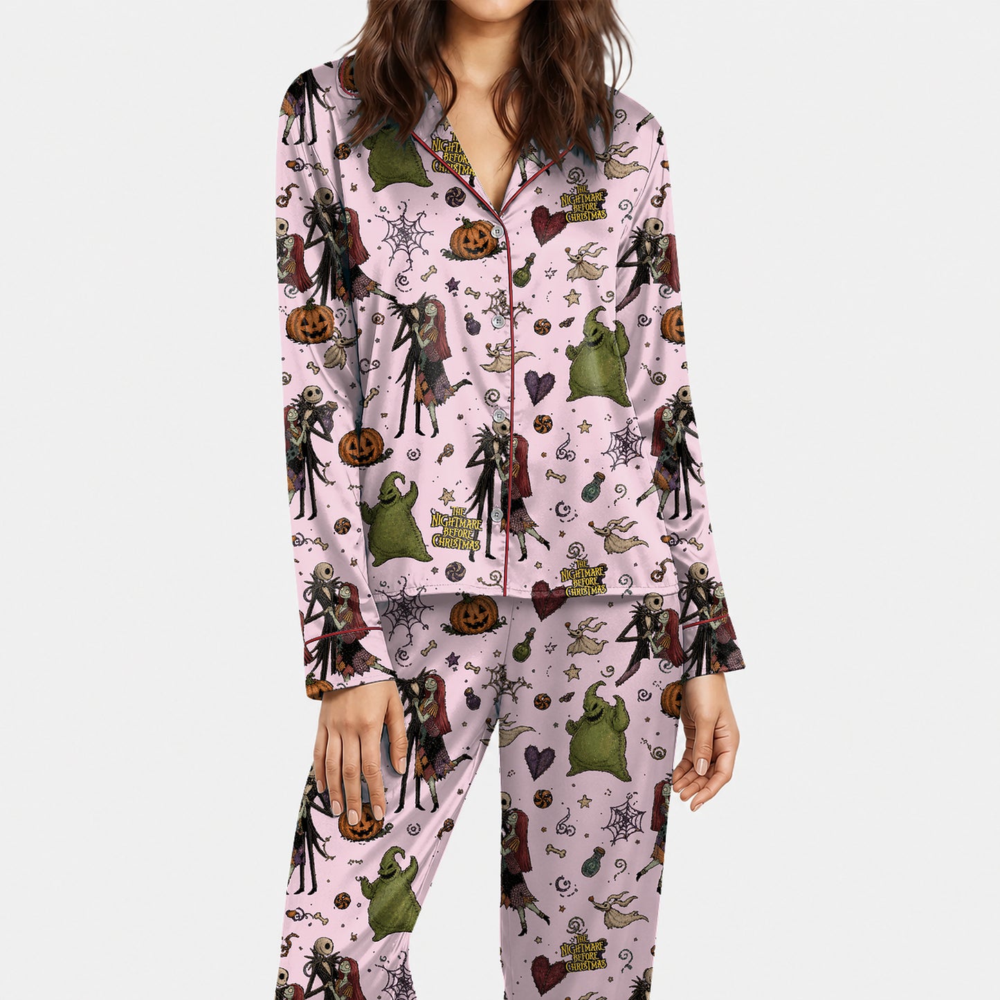Pink Gothic Halloween Holiday Satin Pajamas