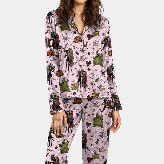 Pink Gothic Halloween Holiday Satin Pajamas
