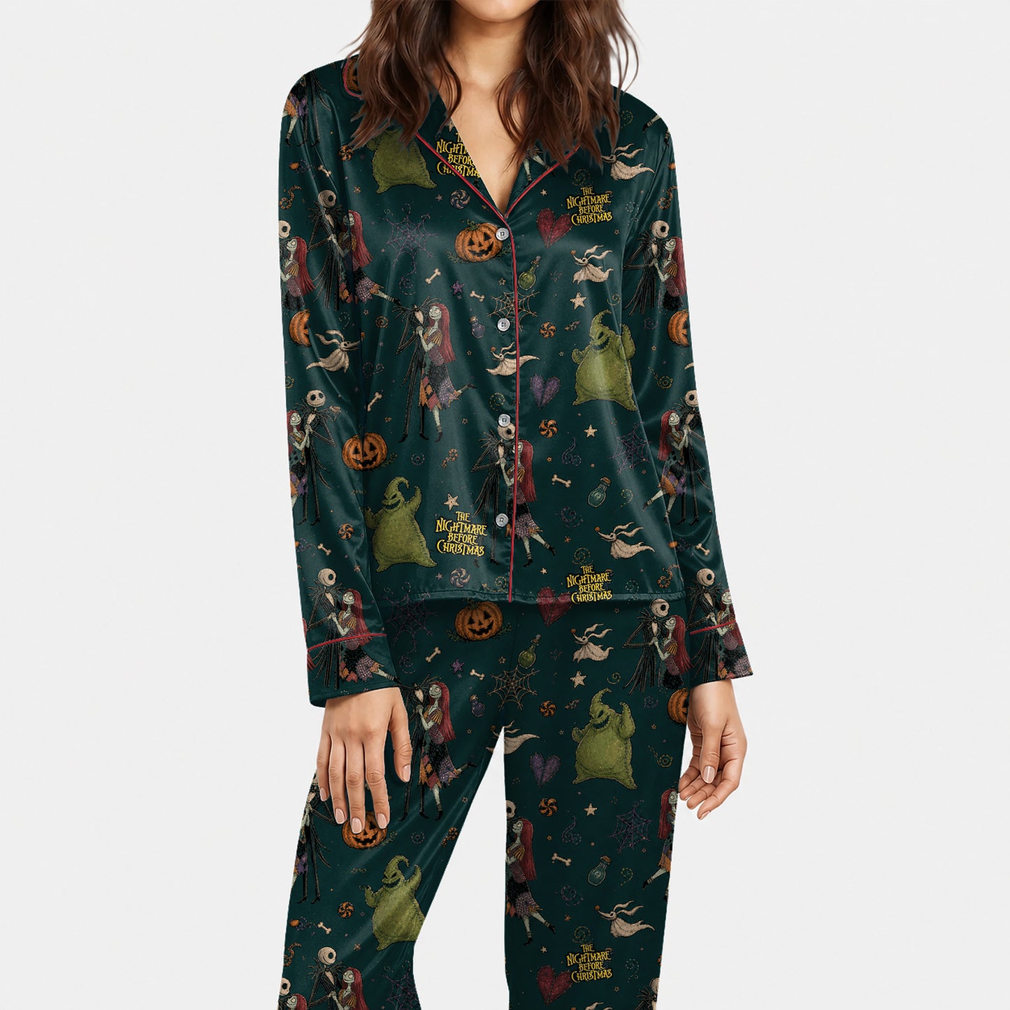 Teal Gothic Halloween Holiday Satin Pajamas