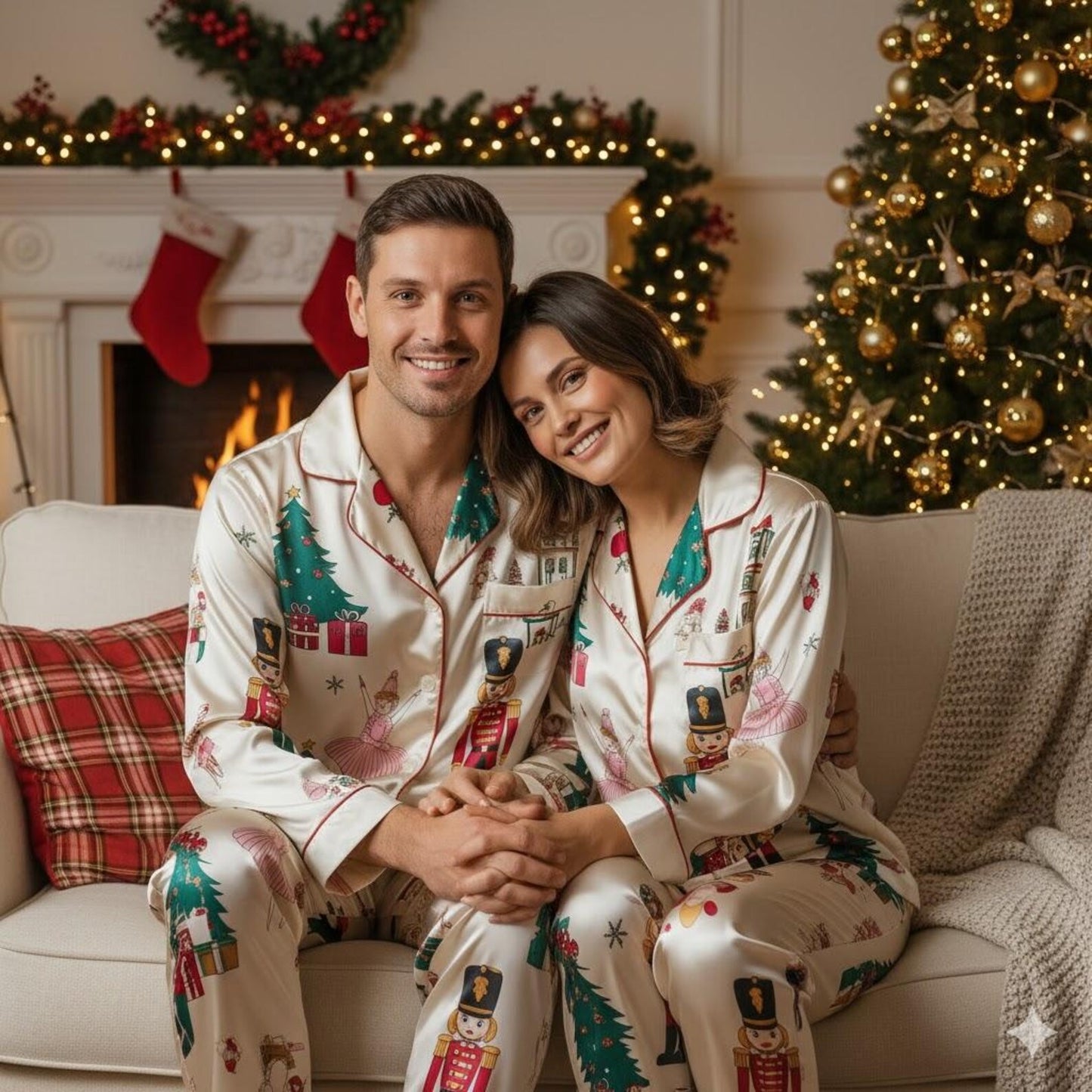 Vintage Nutcracker Ballet Satin Christmas Pajama Set – Elegant Holiday Sleepwear for Women and Family Matching