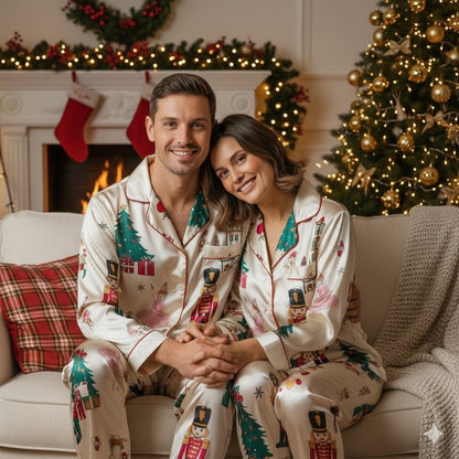 Vintage Nutcracker Ballet Satin Christmas Pajama Set – Elegant Holiday Sleepwear for Women and Family Matching