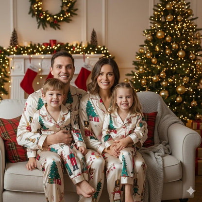 Vintage Nutcracker Ballet Satin Christmas Pajama Set – Elegant Holiday Sleepwear for Women and Family Matching