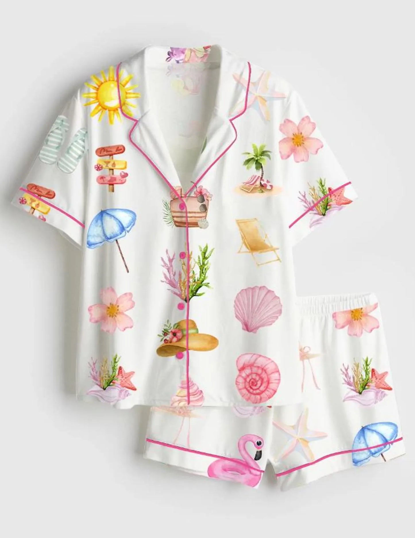 Luxury Satin Pajama Set - Watercolor Beach Ocean Inspired Sleepwear Loungewear
