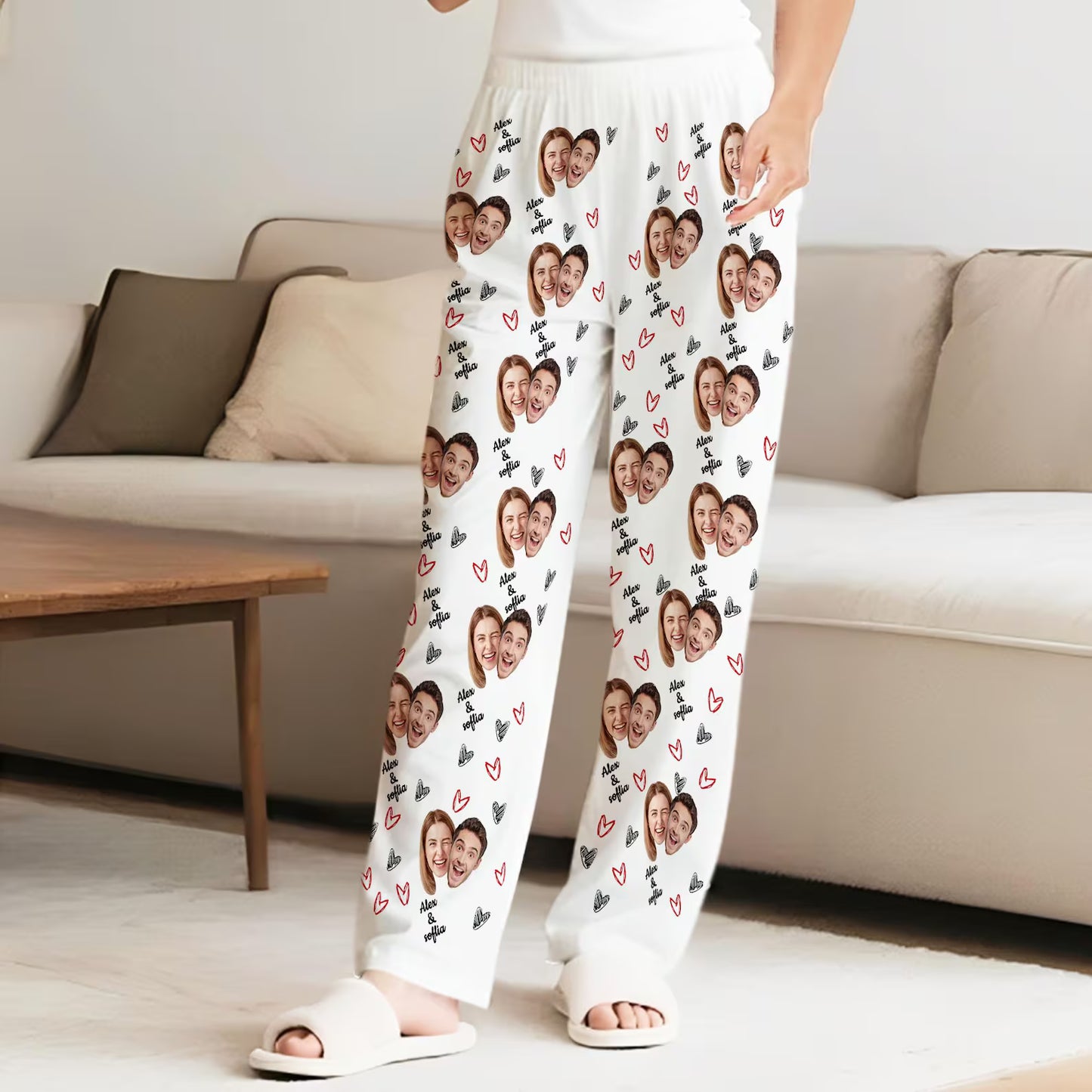 Custom Valentine Pajama Pants – Personalized Photo & Text Sleepwear Gift