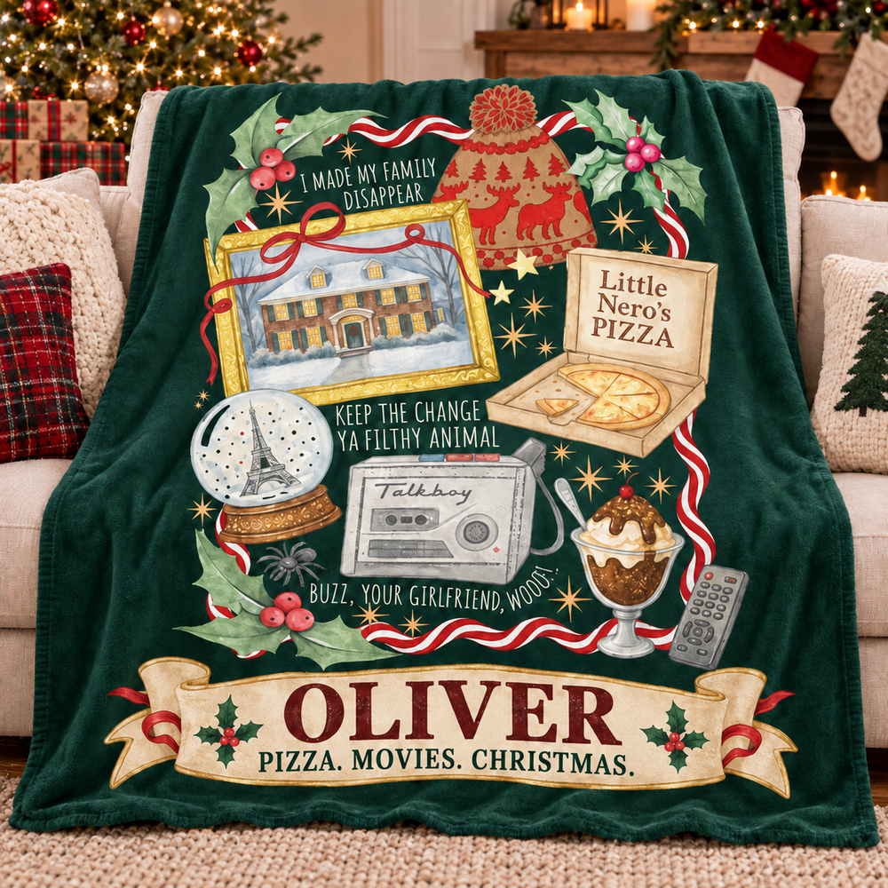 Pizza. Movies. Christmas. Personalized Home Alone Blanket