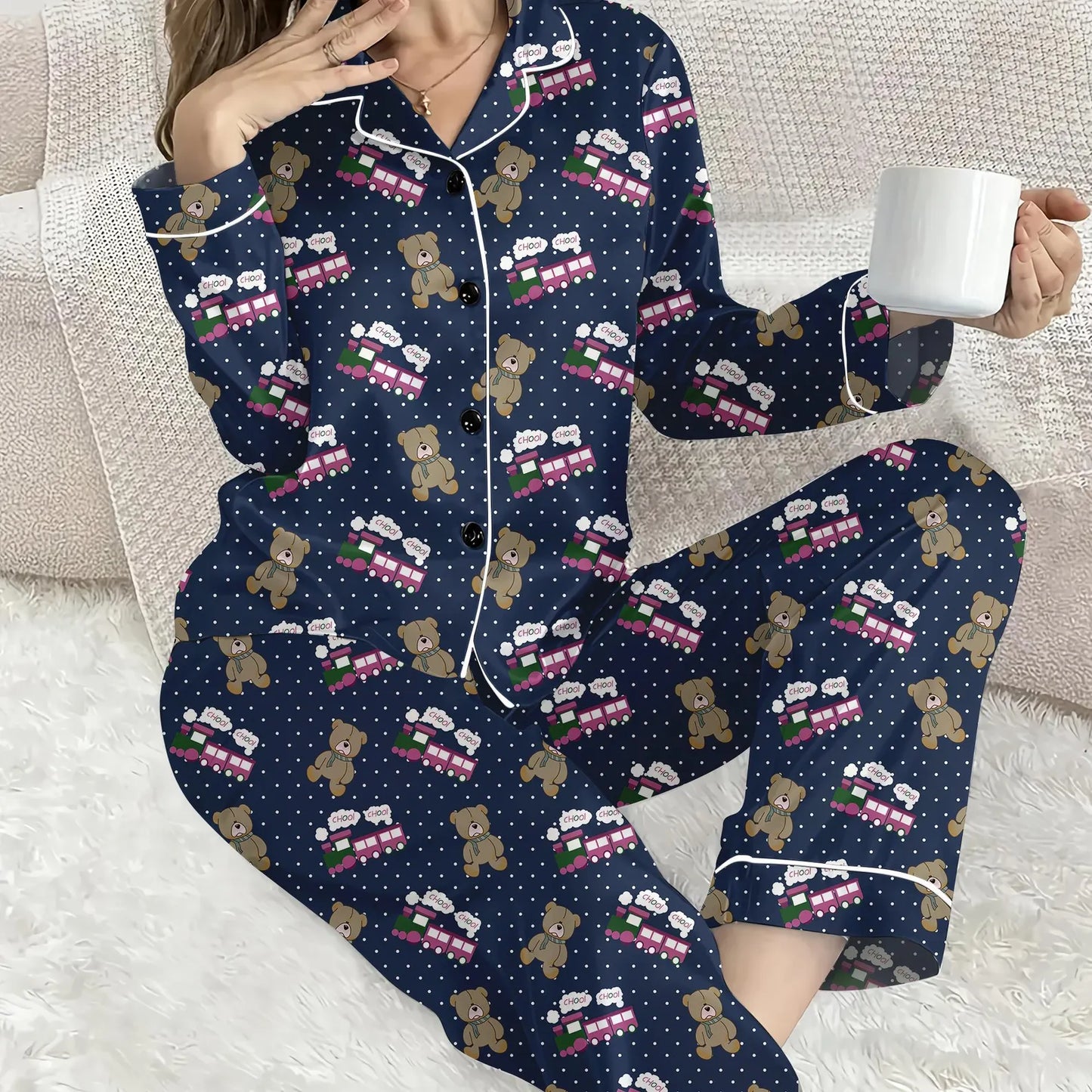 Vintage K-Pop Inspired ChooChoo Pajama Set – Matching Family Train Sleepwear for Youth & Adults, Cozy Nightwear Gift