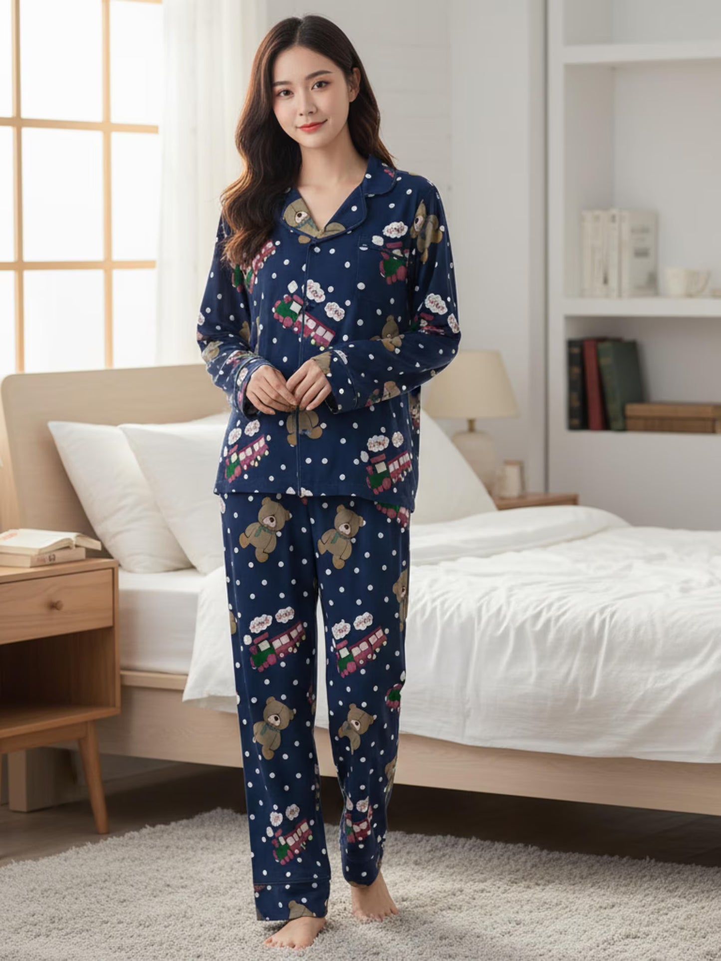 Vintage K-Pop Inspired ChooChoo Pajama Set – Matching Family Train Sleepwear for Youth & Adults, Cozy Nightwear Gift
