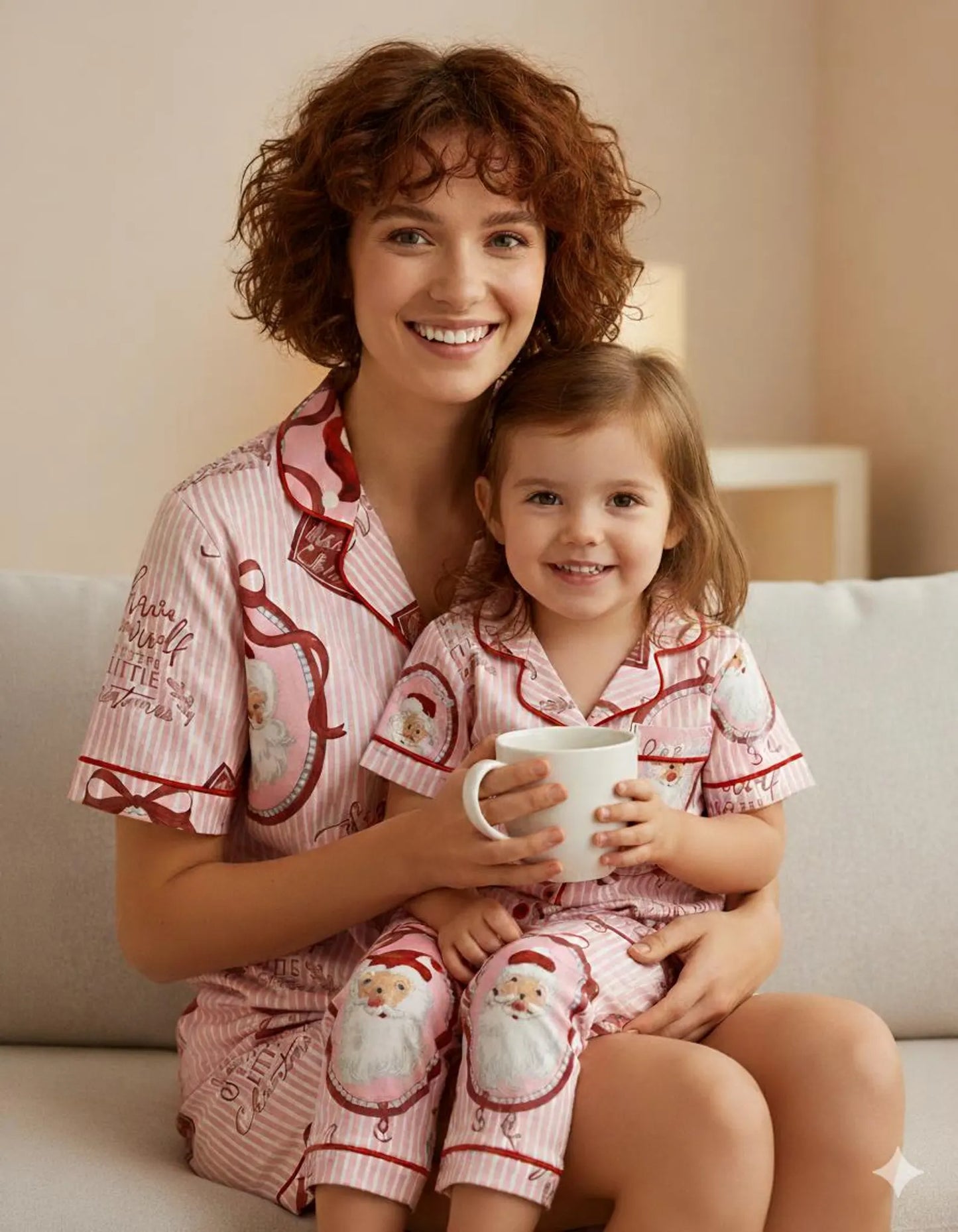 Retro Pink Santa Satin Christmas Pajama Set – Vintage Holiday Sleepwear Gift for Women