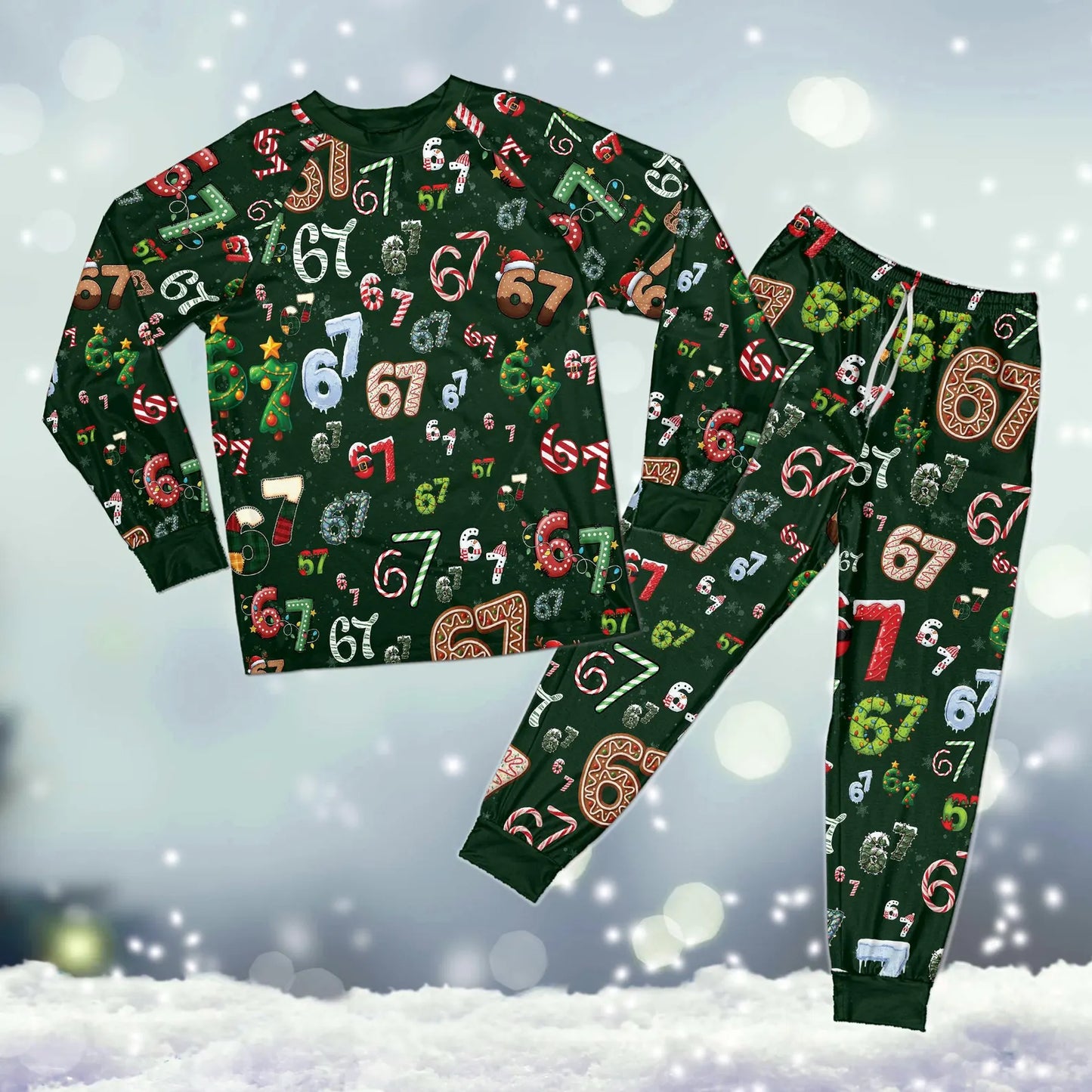 Funny Viral Christmas Pajama Set – 67-Themed Holiday Sleepwear for Adults and Kids