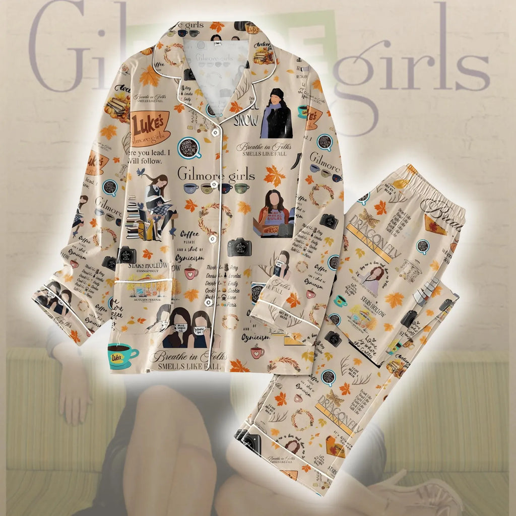 Vintage Stars Hollow Inspired Pajama Set – Autumn & Winter Cozy Sleepwear