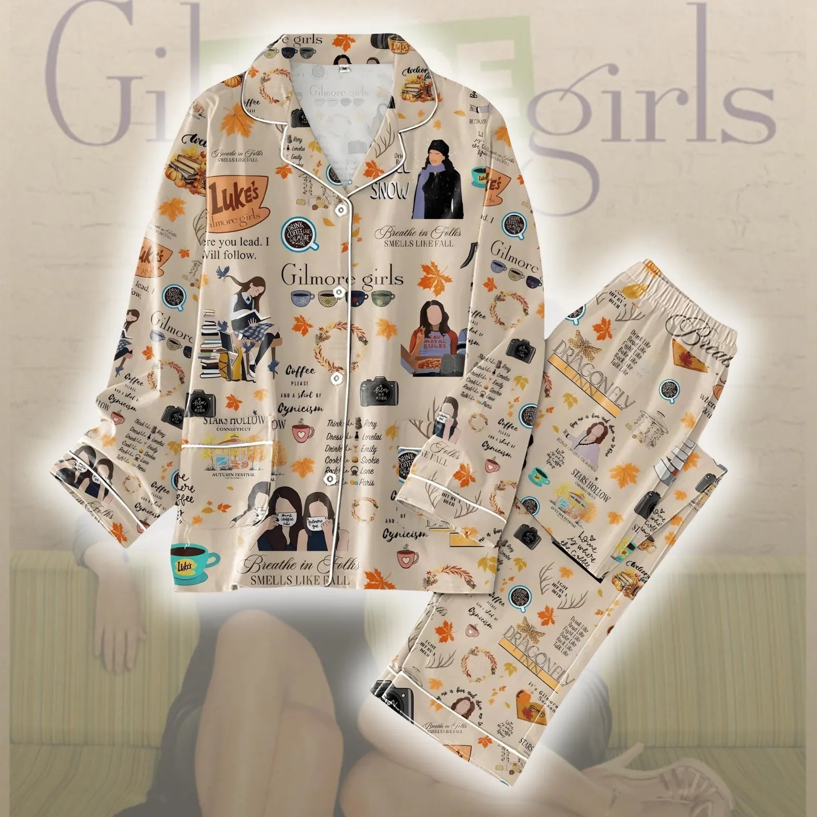 Vintage Stars Hollow Inspired Pajama Set – Autumn & Winter Cozy Sleepwear