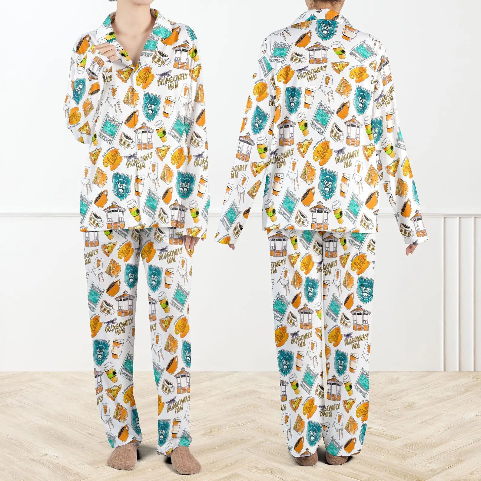 Vintage Stars Hollow Inspired Pajama Set – Autumn & Winter Cozy Sleepwear for Book Lovers