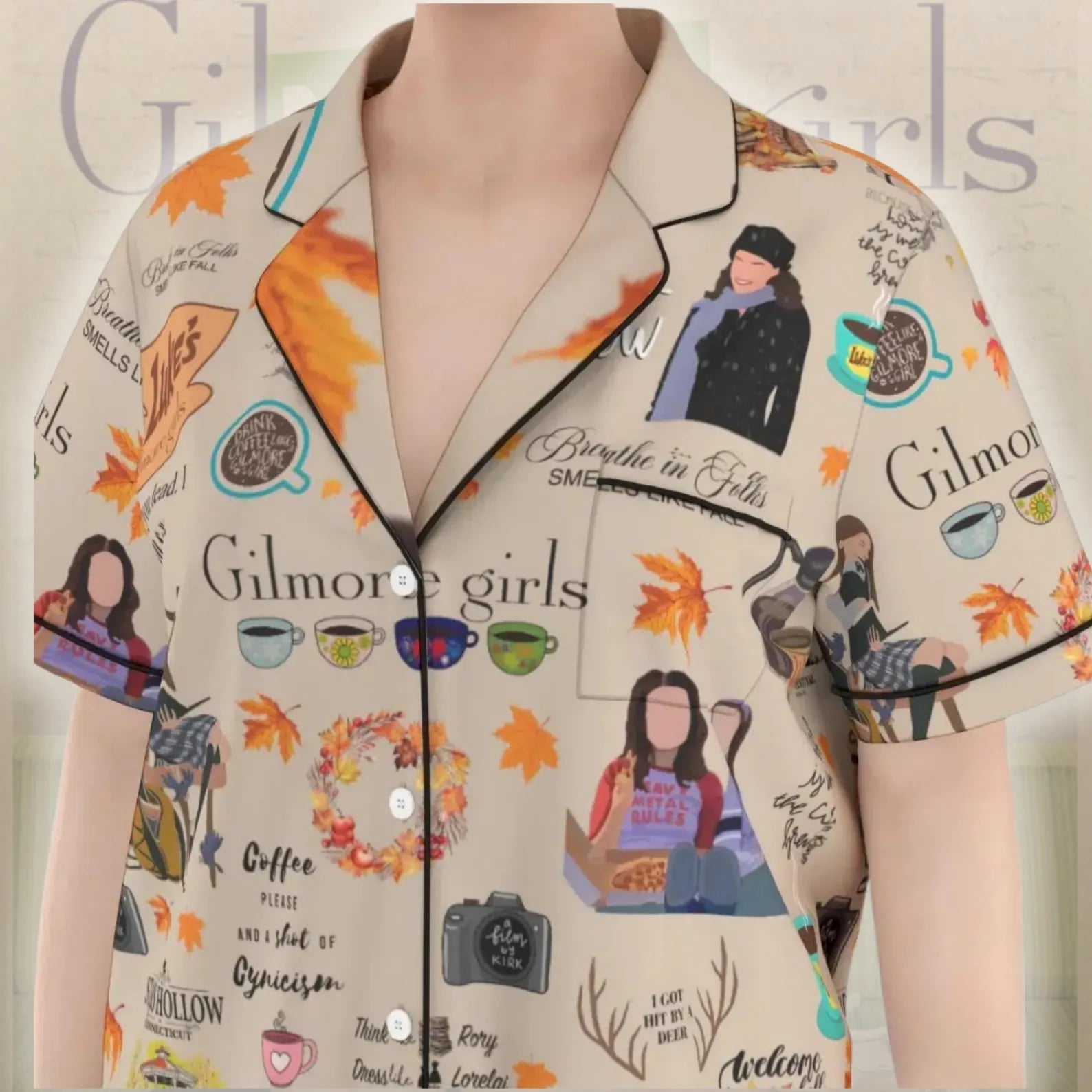 Vintage Stars Hollow Inspired Pajama Set – Autumn & Winter Cozy Sleepwear