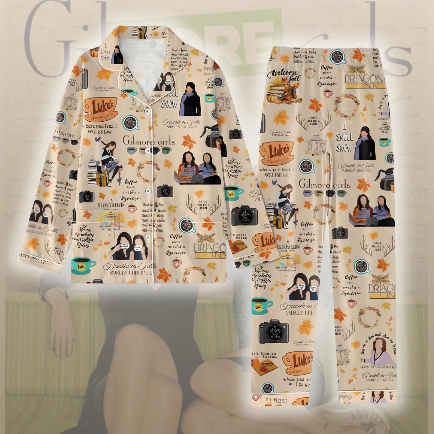 Vintage Stars Hollow Inspired Pajama Set – Autumn & Winter Cozy Sleepwear