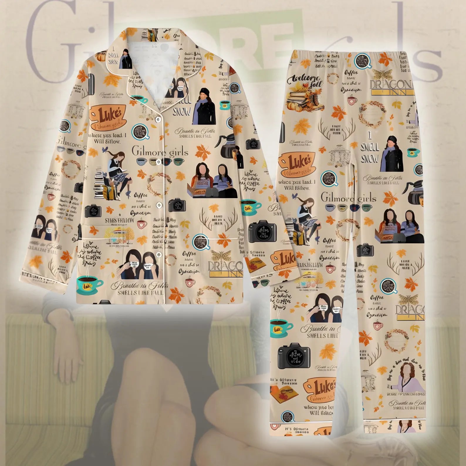 Vintage Stars Hollow Inspired Pajama Set – Autumn & Winter Cozy Sleepwear