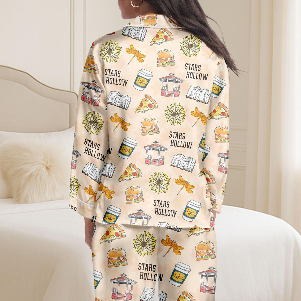 Stars Hollow Satin Pajama Set – Cozy Long Sleeve Lounge Wear for Her