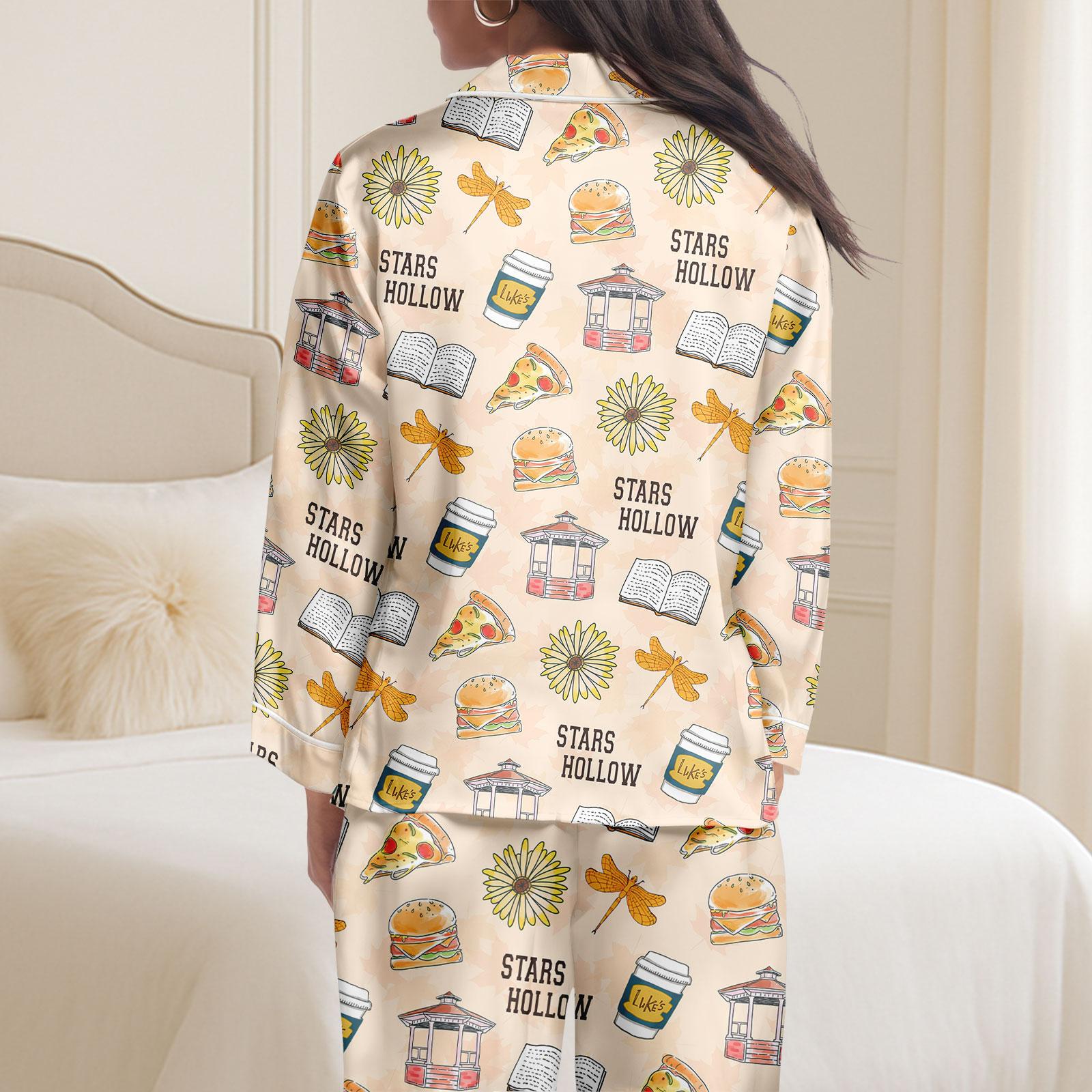Stars Hollow Satin Pajama Set – Cozy Long Sleeve Lounge Wear for Her