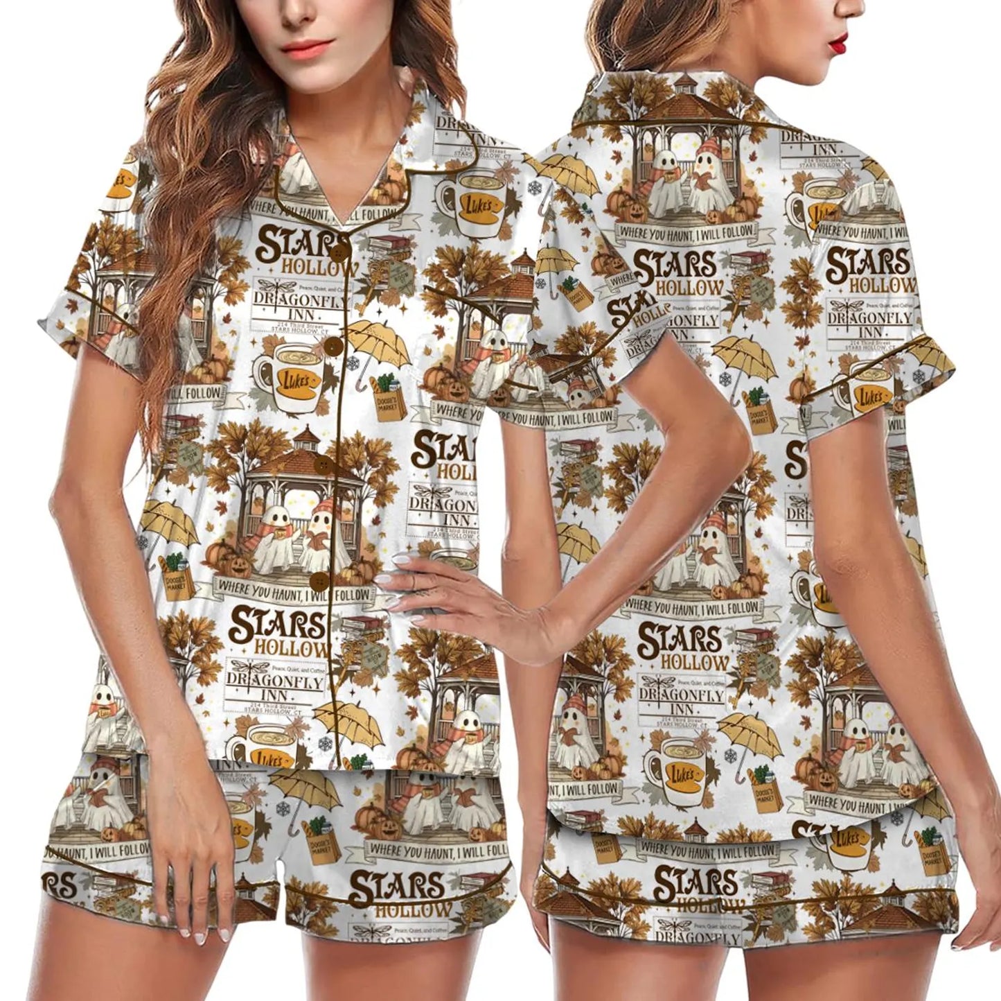 Stars Hollow Inspired Pajama Set – Vintage Retro Diner PJs for Women, Cozy Small-Town Sleepwear Gift
