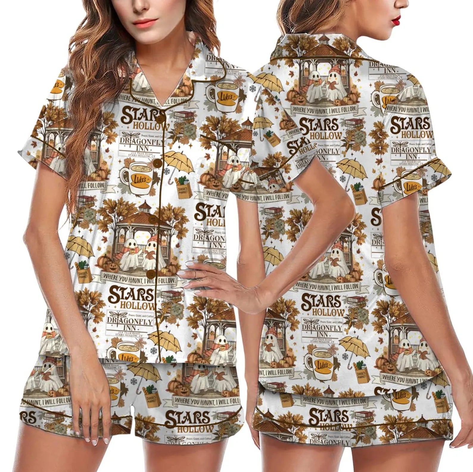 Stars Hollow Inspired Pajama Set – Vintage Retro Diner PJs for Women, Cozy Small-Town Sleepwear Gift