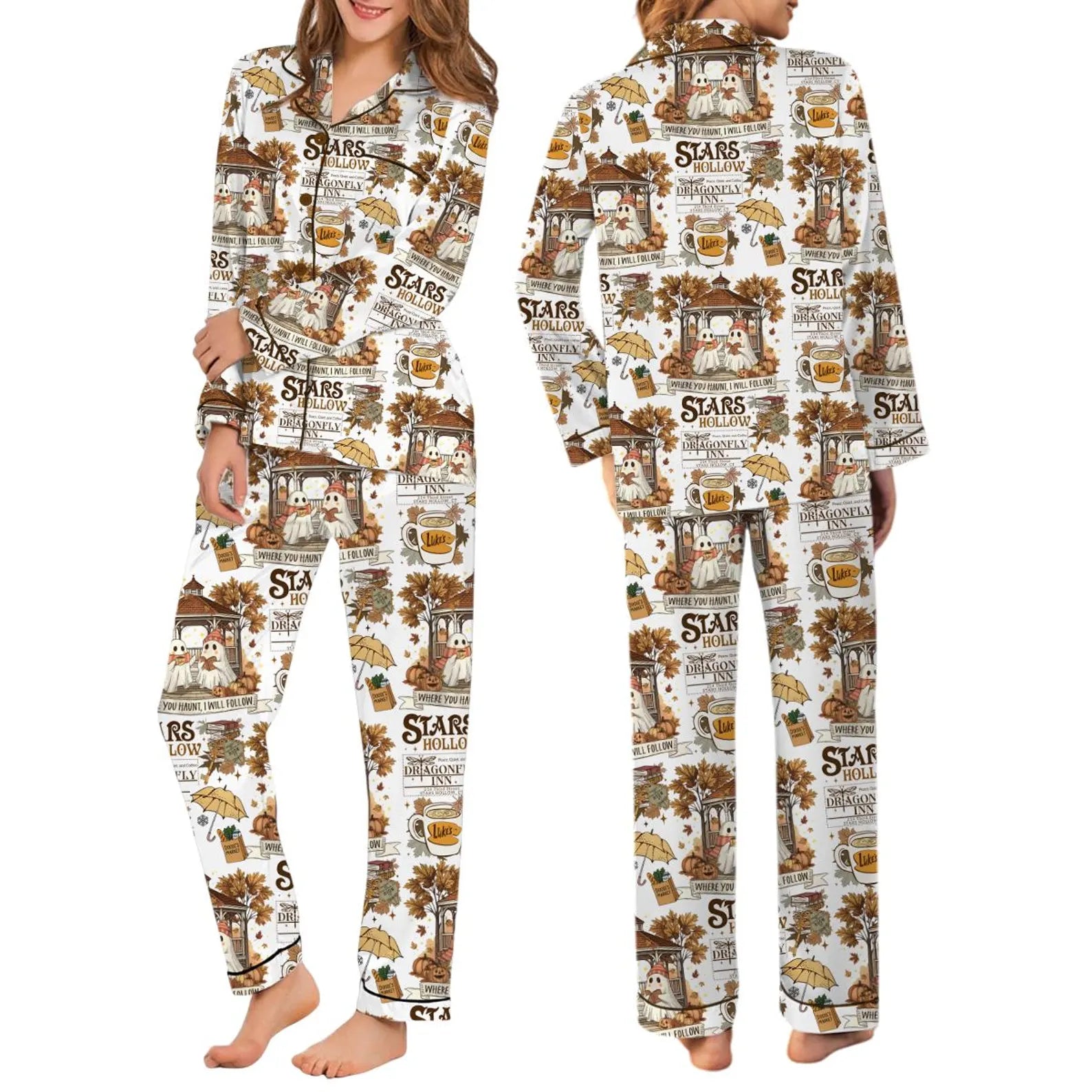 Stars Hollow Inspired Pajama Set – Vintage Retro Diner PJs for Women, Cozy Small-Town Sleepwear Gift