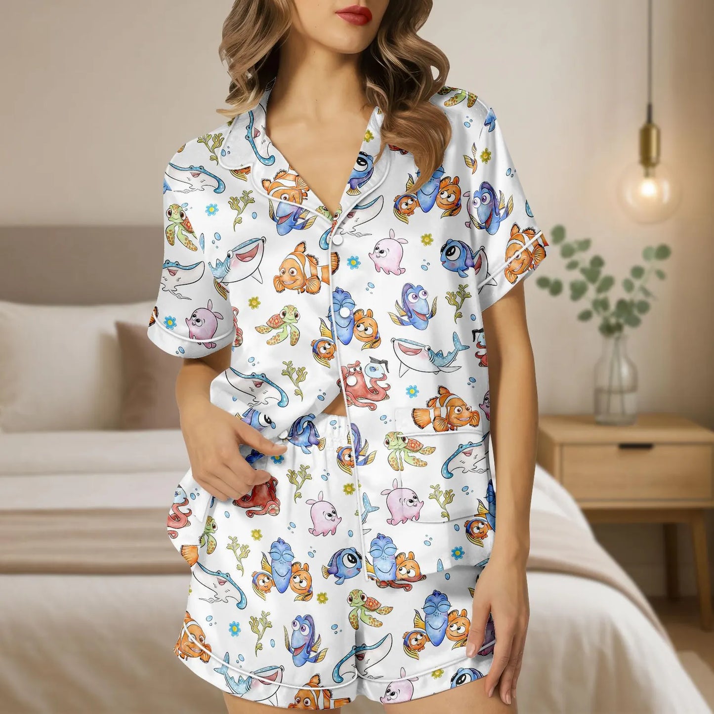 Luxury Women's & Kids' Satin Pajama Set - Finding Nemo Characters Inspired Sleepwear Loungewear