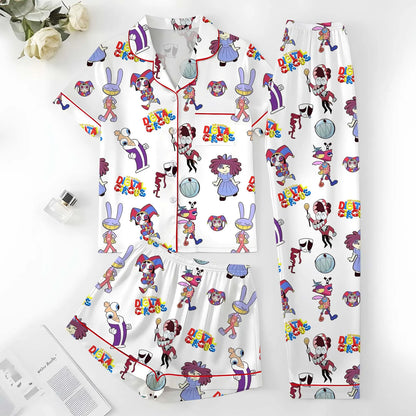 Digital Circus Silk-Satin Lounge Set - Aesthetic Anime Sleepwear for Fans