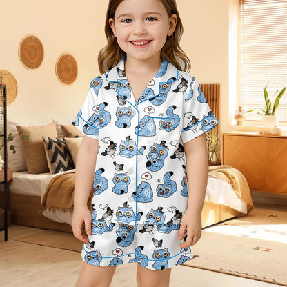 Kpop Inspired Tiger Satin Pajama Set – Cute Tiger and Bird Print Women’s Sleepwear, Demon Hunter Style Short PJs