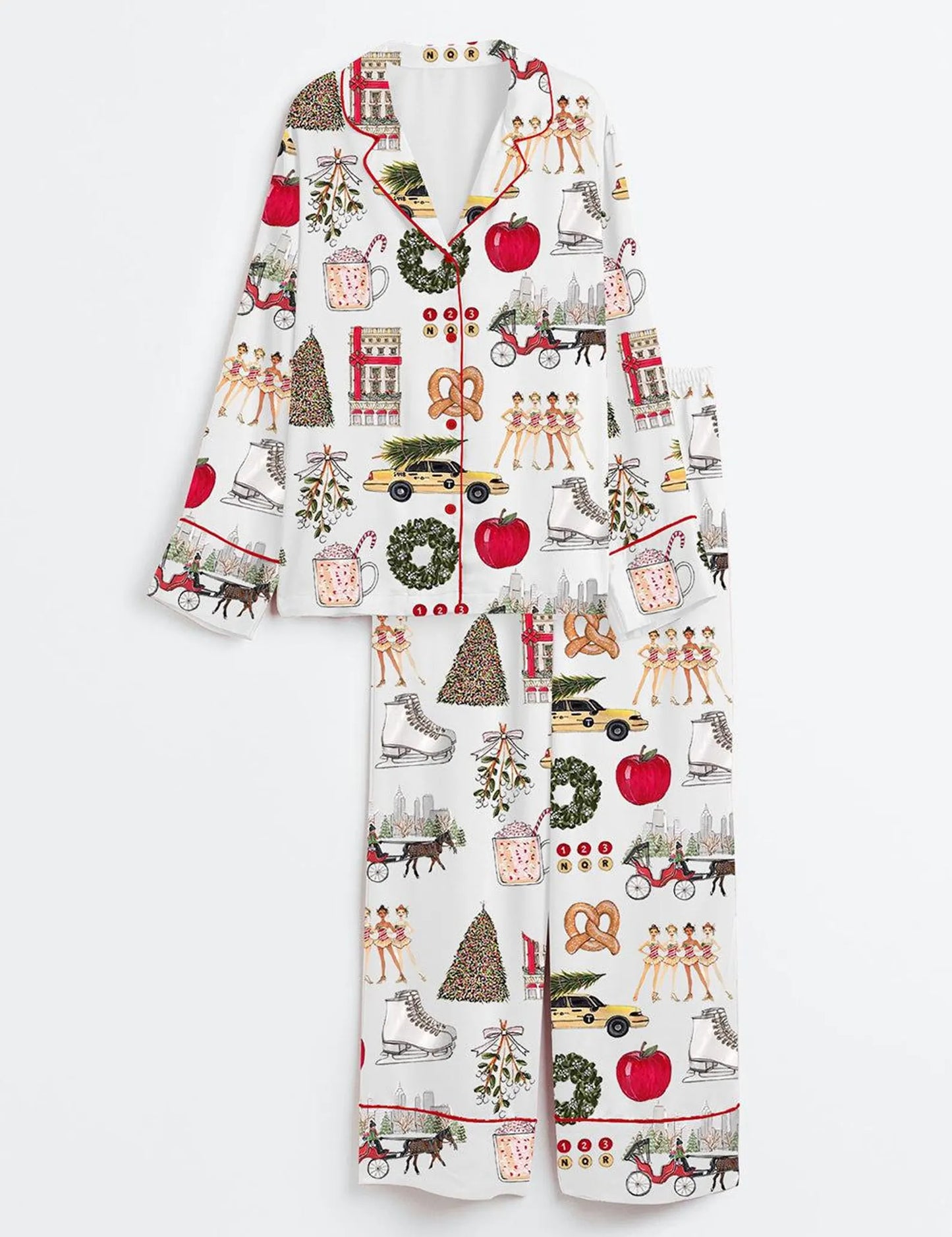 Women’s Christmas in New York Satin Pajama Set – Holiday Sleepwear Gift, Festive Nightwear for Her