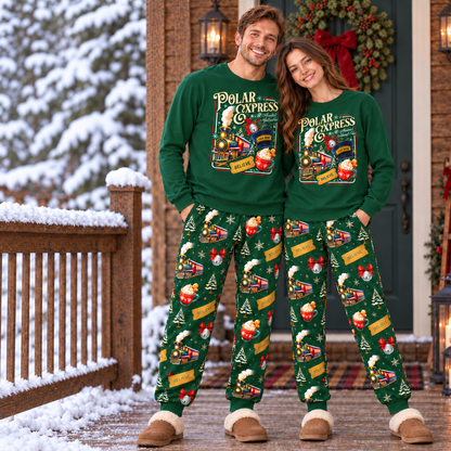 Personalized Green Christmas Train Matching Family Pajamas